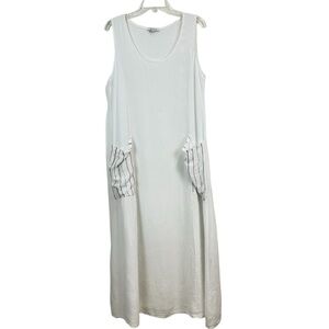 Vasna White Linen Maxi Dress Patch Pockets Sleeveless Women’s XL Made in Italy